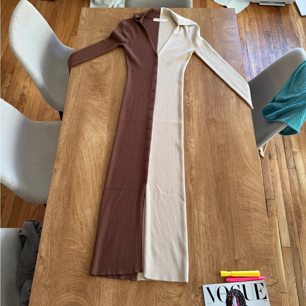 ASTR THE LABEL 
SOLD Two-Tone Brown and Cream Button-Up Dress - Picture 8 of 12
